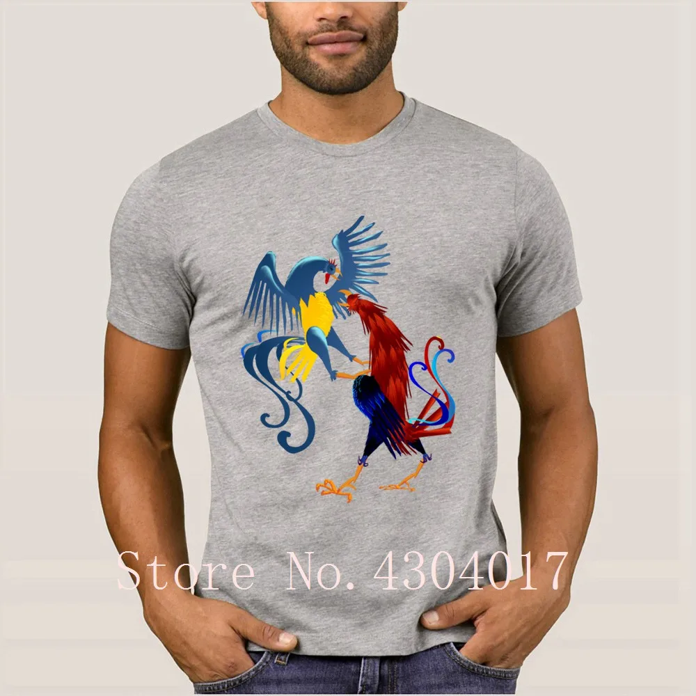 Two Colorful Fighting Roosters T-Shirt For Men Short Sleeve Letters Humor Streetwear Hombre Cotton Slogan Pop Top Tee | Мужская одежда