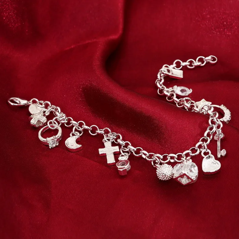925 Free Shipping Silver Bracelet Bangle Luxury Fashion Jewelry 13 Pendants Bracelet/advaivca avaajmha | Украшения и аксессуары