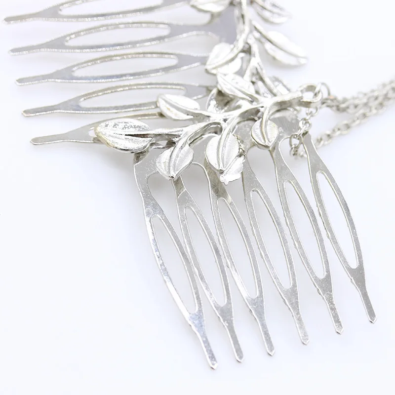 Тройная цепочка связанных листьев полых зубов золотого цвета серебряные металлические расчески-ободки для волос женского головного убора аксессуары.