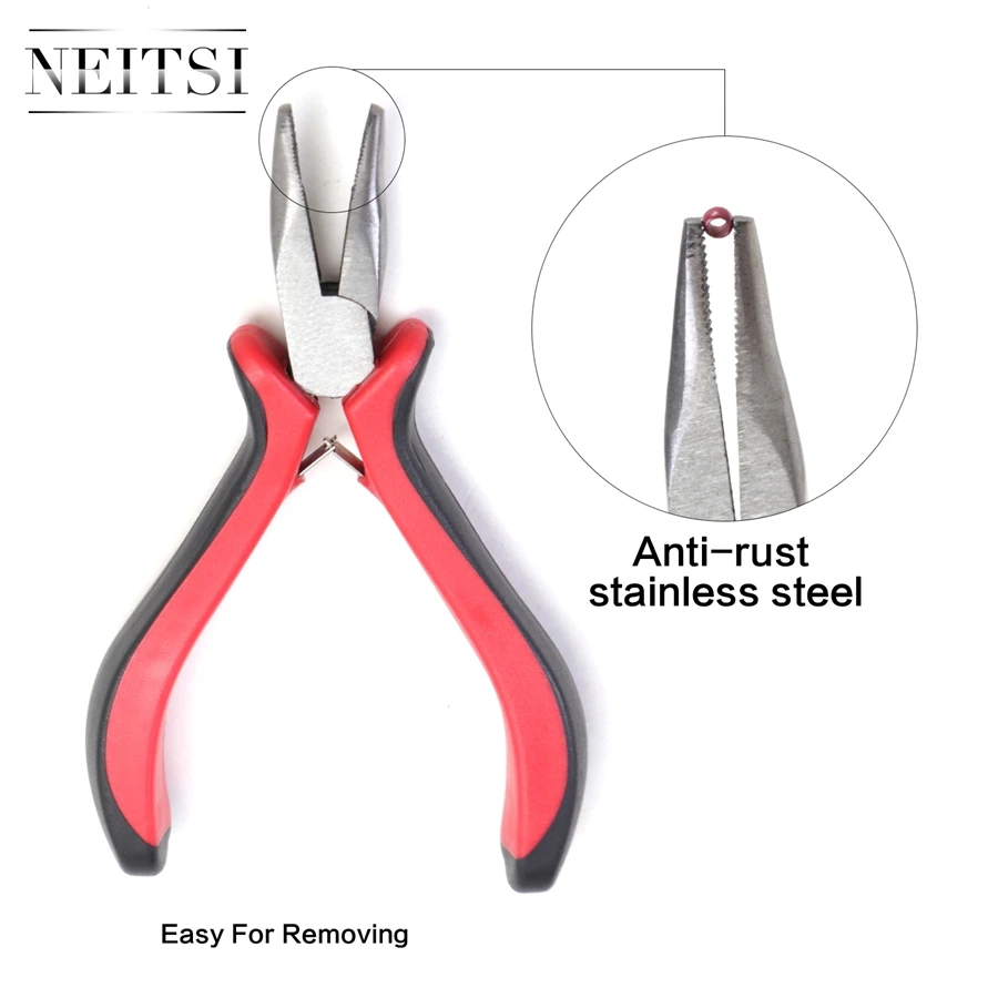 Neitsi 5 Shades Professional Micro Ring Pliers Tools For Keratin Hair Extension Hair Styling Pliers Blac /Red Color