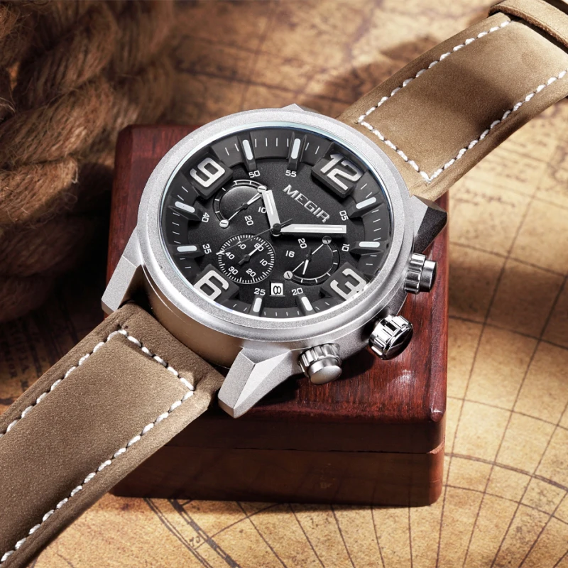 Часы MEGIR мужские спортивные кварцевые с большим циферблатом|watch cam|watch watcheswatch green |