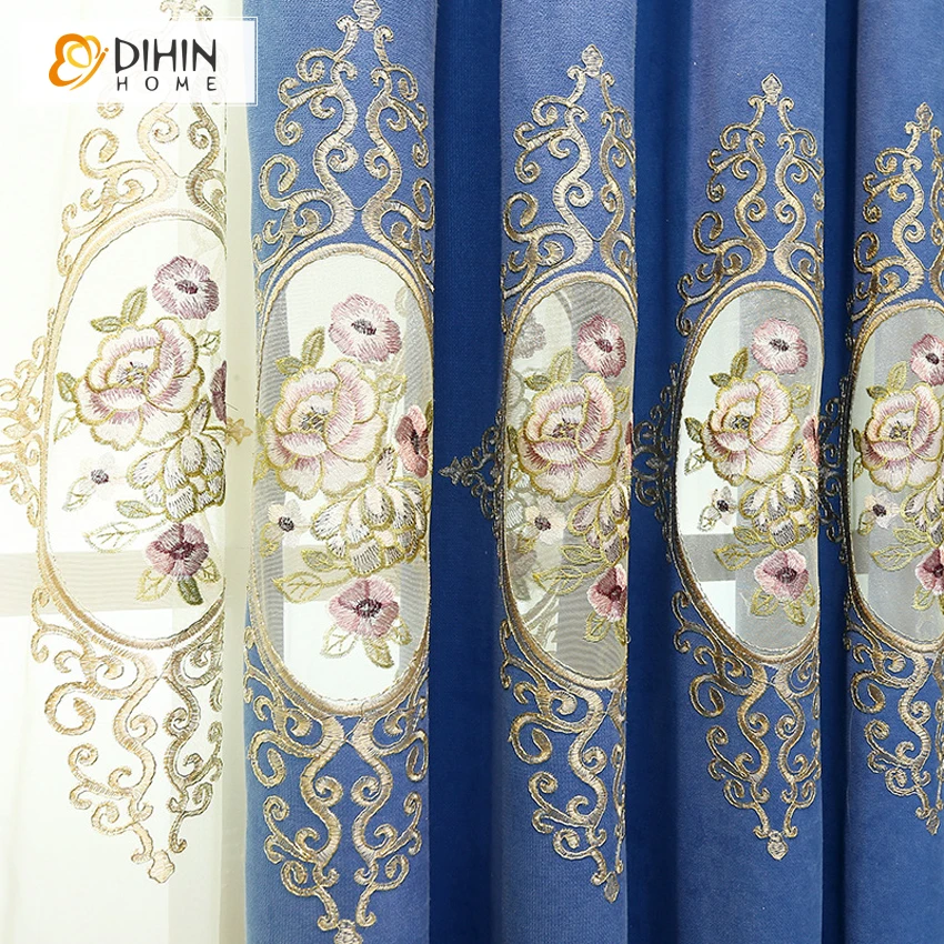 DINHIN дома роскошные вышитые синие окна затемненные оттенки шторы в ассортименте