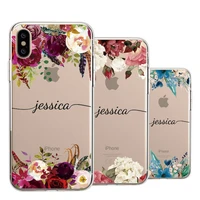 custom personalised your name tropical floral border beauty phone soft transparent case for iphone 12 max xr x 7plus 8plus