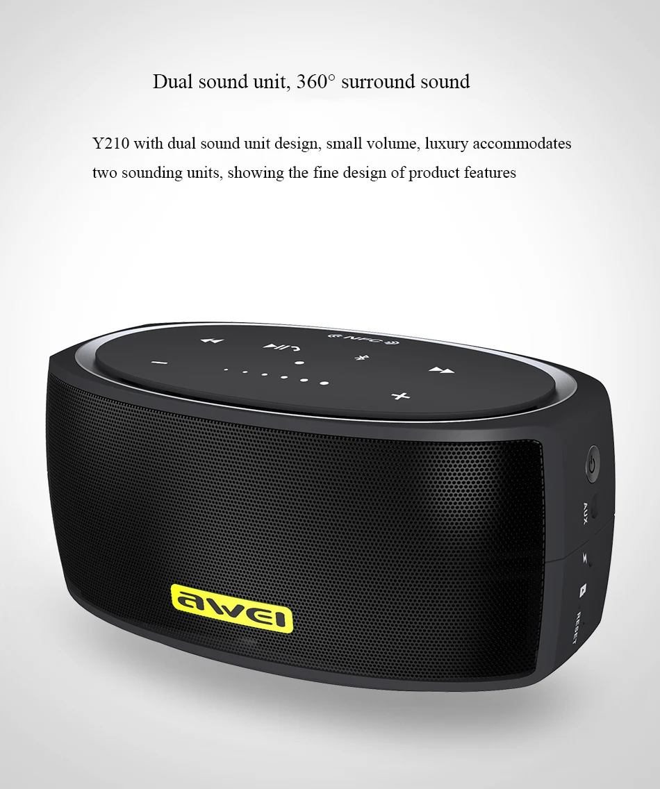 Awei Y210 Портативный беспроводной Bluetooth динамик стерео двойной трек звук музыка бумбокс для компьютера телефон Поддержка Bluetooth TF AUX