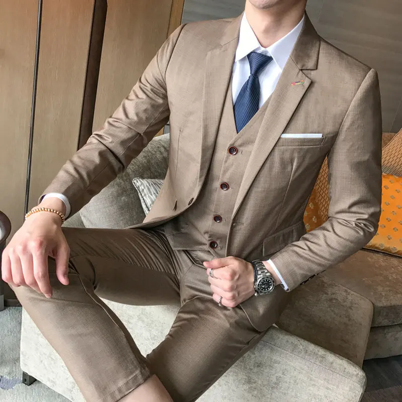 

2020 yards suit men's four seasons three-piece suits cultivate one's morality pure color suit wedding dress