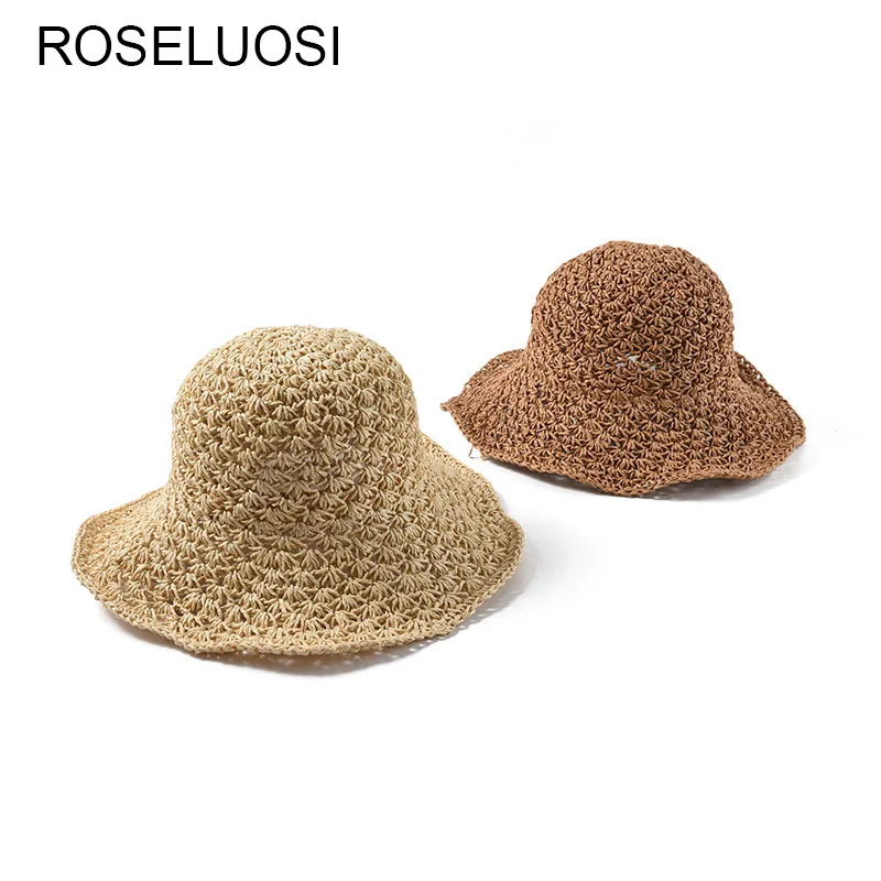 

ROSELUOSI Women Foldable Sun Hat 2019 Spring Summer Brand New Beach Hat Solid Color Causal Sunscreen Hats Sombreros De Playa