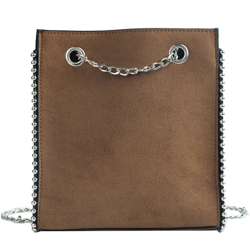 Brown AUAU-Bag, женская сумка через плечо, большая кожаная повседневная модная женская сумка с заклепками, вместительные сумки - Цвет: Brown