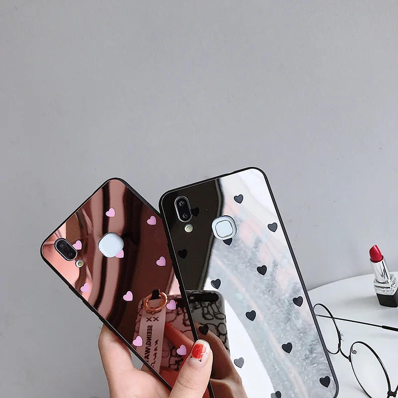 Luxury Heart Mirror Case for Huawei Honor 8X 8A V20 Hard Cover Coque Mate 20 Makeup Hoesjes Girls |