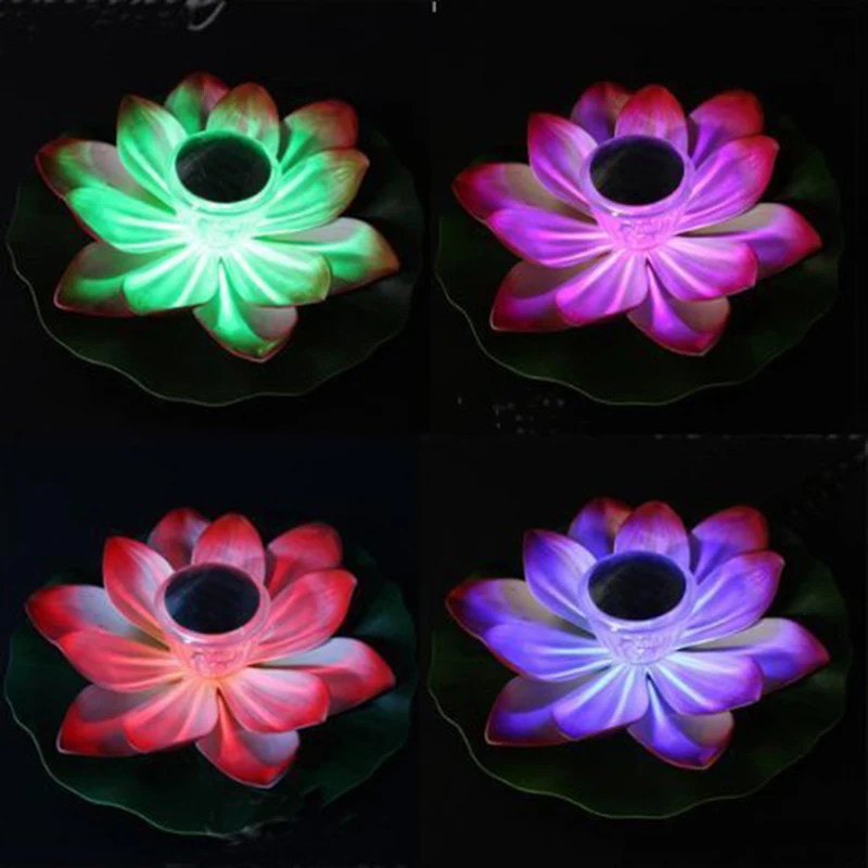 Сад бассейн Солнечный свет разноцветный сад плавающий Лотос Ночной цветок лампы