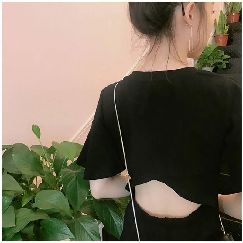 Sexy облегающее сексуальное женское платье черного цвета с открытой спиной длиной