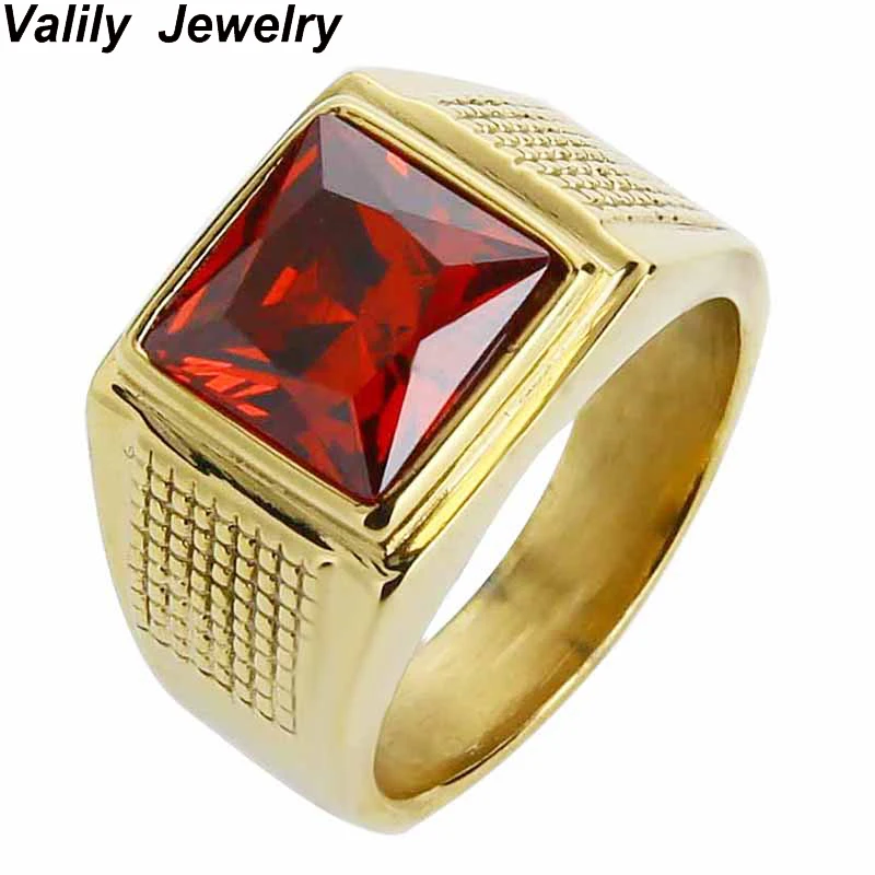 Мужское и женское кольцо с камнями Valily простое из нержавеющей стали красным