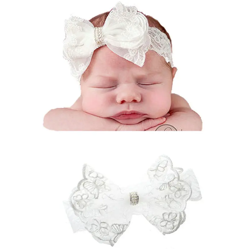 Cinta para el pelo con lazo para ni&ntilde;a, diadema el&aacute;stica para ni&ntilde;a, diadema para beb&eacute;, lazo de encaje de perlas, accesorios bonitos para el cabello-5