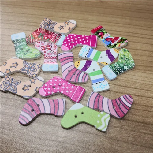Christmas socks 50 шт. смешанные милые Мультяшные животные деревянные пуговицы 2 отверстия Скрапбукинг ремесла DIY Швейные аксессуары украшения принадлежности - Цвет: Christmas socks