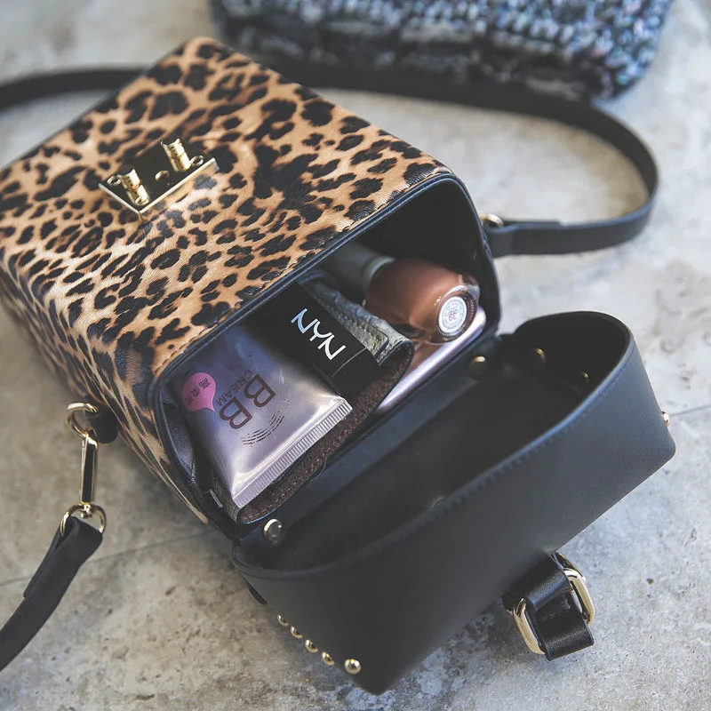 Модная женская сумка с леопардовыми заклепками популярные женские тонкие сумки