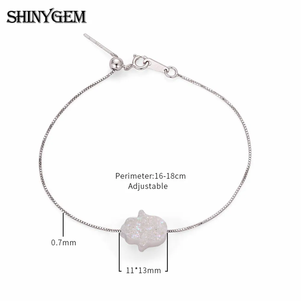 Женский браслет-цепочка ShinyGem подвеска-Хамса из натурального Druzy камня Будды