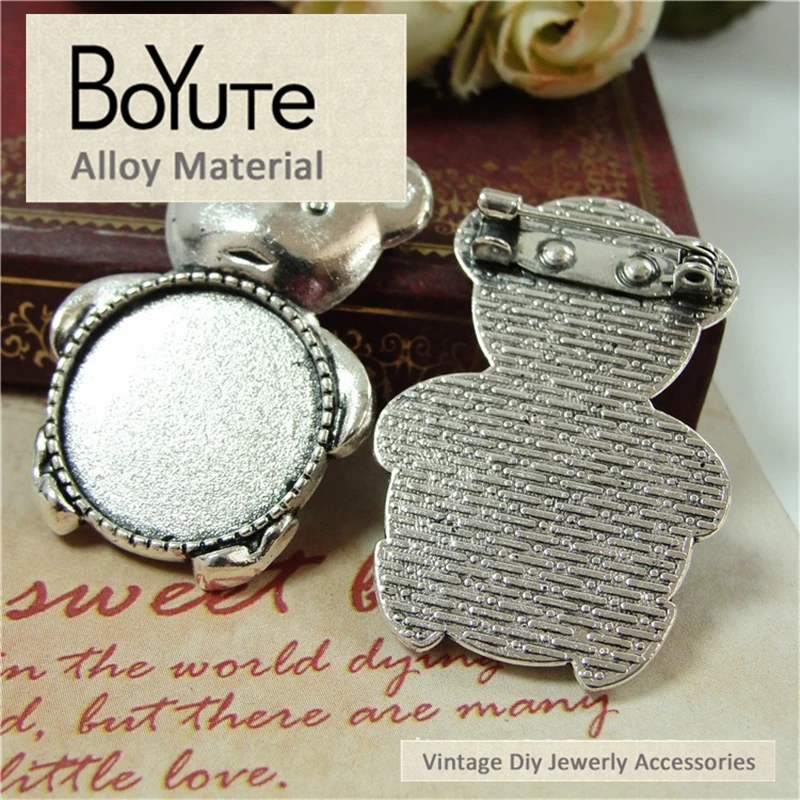 BoYuTe (20 шт./лот) 20 мм цинковый сплав Медвежонок брошь основа Античная Посеребренная