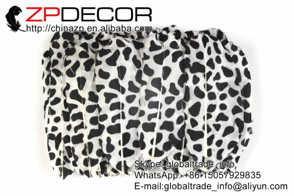 

NEW! ZPDECOR 10cm(4inch) 50pieces/lot Printing Black Point Goose Feathers plume Feathers For DIY and Wedding Decoration