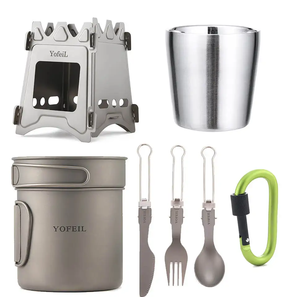 Package6 Yofeil pure titanium деревянная плита для кемпинга, ультра-светильник, портативное складное оборудование для приготовления пищи, набор для пикника, пешего туризма - Цвет: Package6