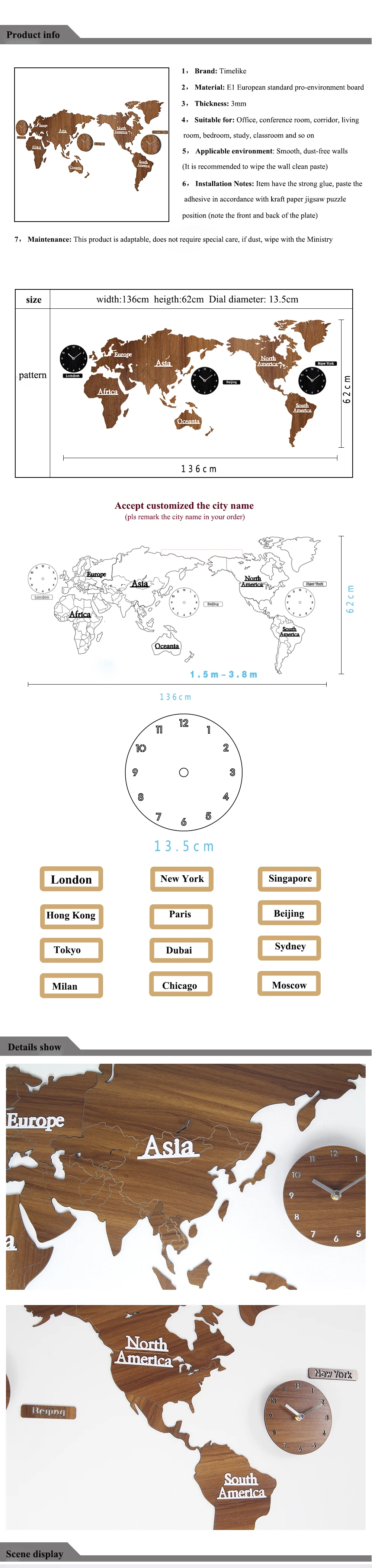 Новые Креативные настенные часы с картой мира деревянные Большие деревянные часы настенные часы современный европейский стиль круглые немые часы relogio de parede