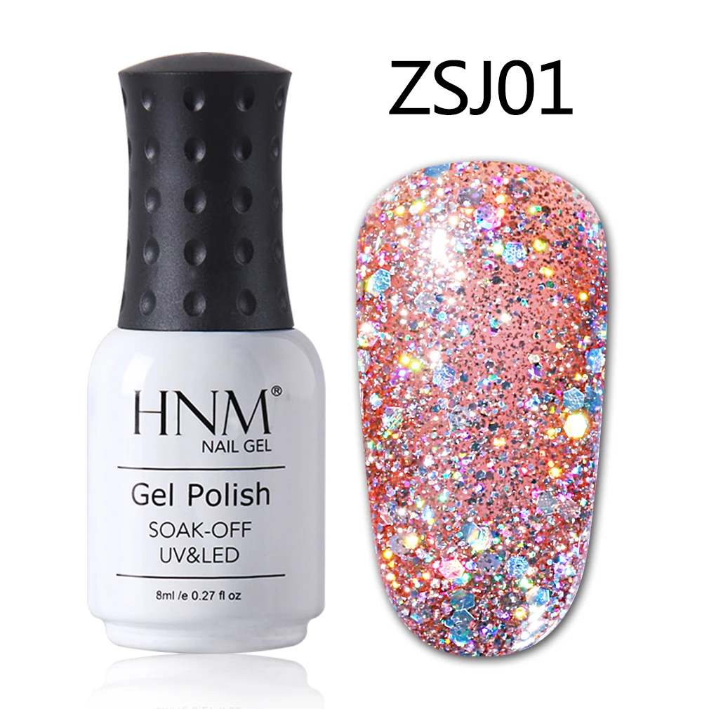 ZSJ01 HNM 8 мл Алмазный Блеск Bling УФ-гель для ногтей светодиодный светильник мерцающий розовое золото для ногтей искусство замочить от Vernis Эмаль Гель лак - Цвет: ZSJ01