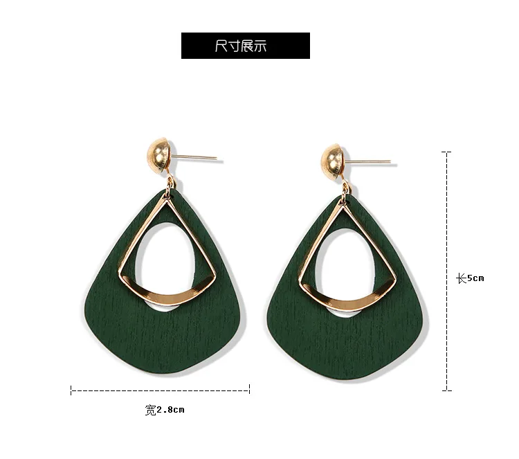 Coffee Green Red Hollow Wooden Drip Golden Metallic Hoop Fashion Dangle Earrings Drop for Women | Украшения и аксессуары