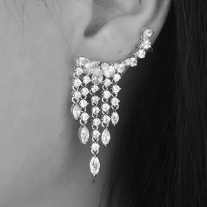 godki brand new hot fashion popular luxury water drop cubic zirconia ear clip wedding earring for women free global shipping