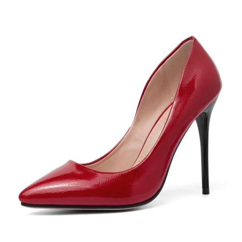 Женские туфли-лодочки цвет красный черный на высоком каблуке с острым носком без