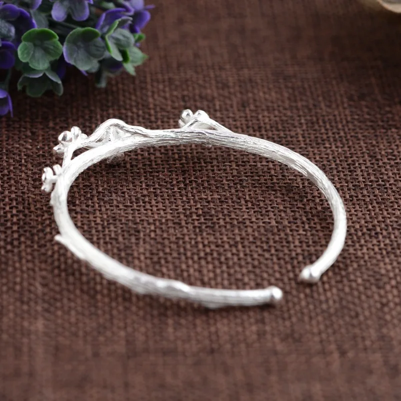 

100% 925 Sterling Silver Bracelet For Women Open Plum Flower Bangle&Bracelet Fashion Adjustable Jewelry For Female Gifts