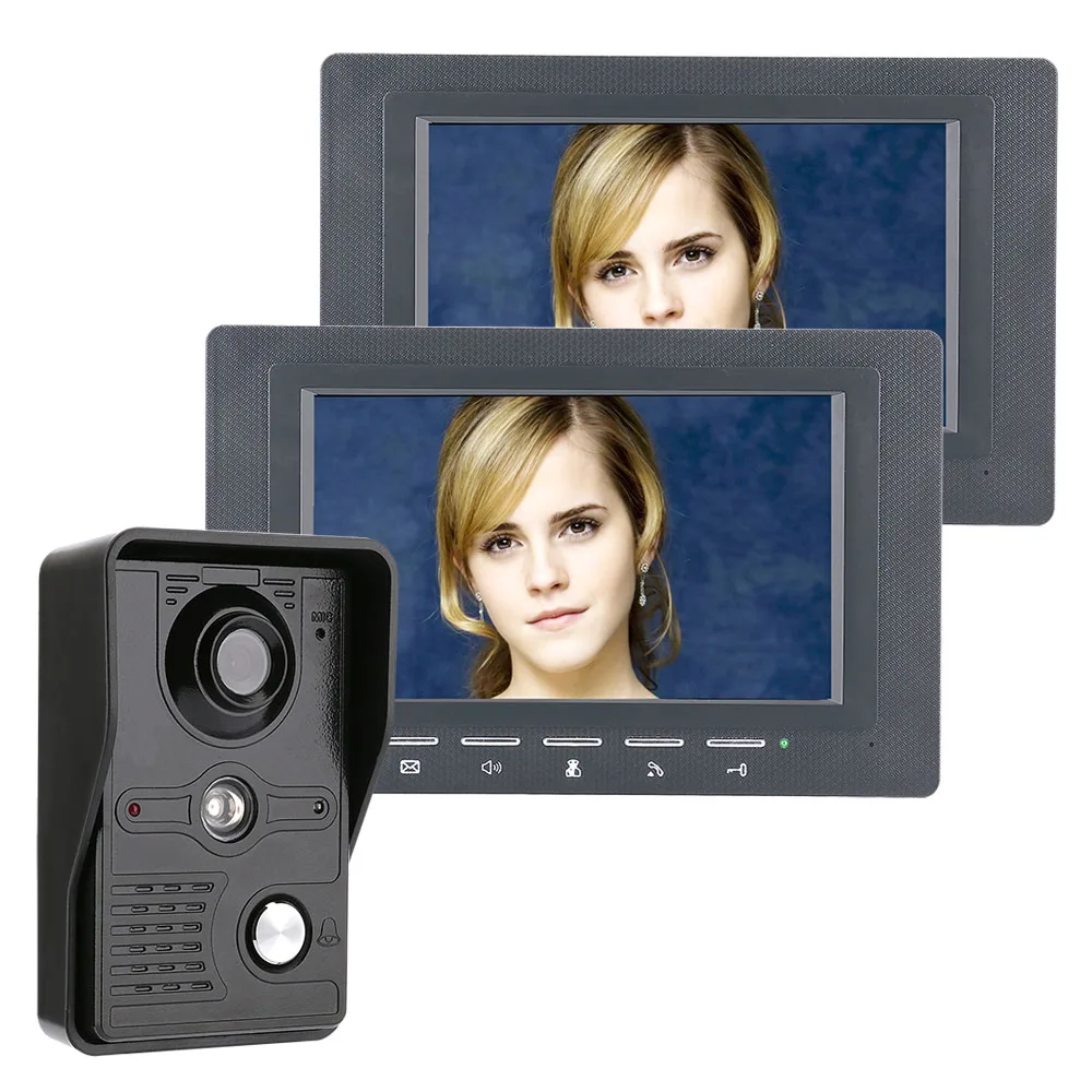 

2 Monitors 7'' TFT LCD Wired Video Door Phone Visual Video Intercom Speakerphone System with Waterproof IR-CUT 700TVL Camera