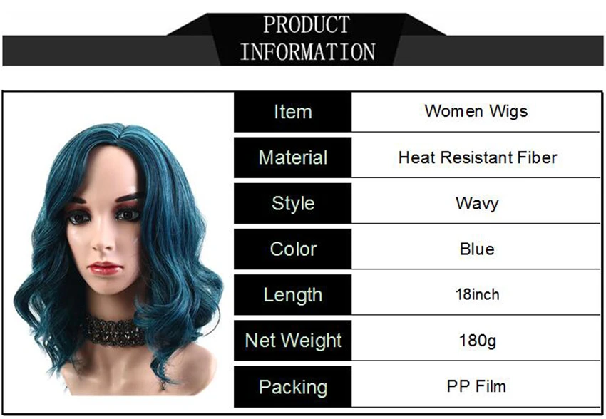 Женские волнистые голубые парики средней длины синтетические волосы на клипсах