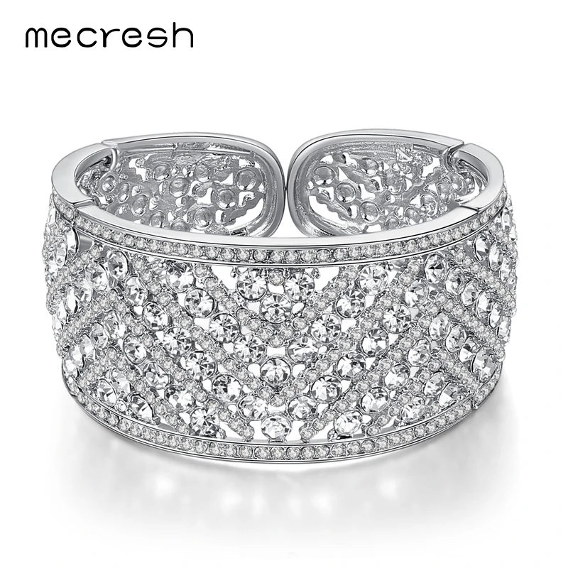 Mecresh заявление круглое серебристое Цвет с украшением в виде кристаллов Свадебные