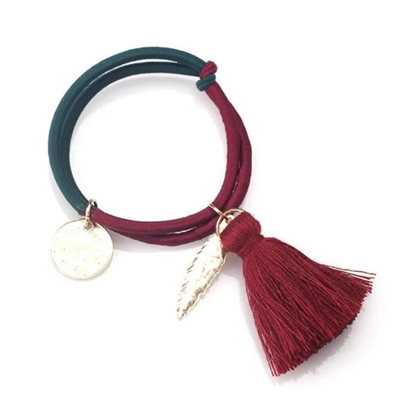 Double Layers Women Gum for Hair Accessories Tassels Elastic Band Fashion Leaf Letter Charms Rope Scrunchy A357 |