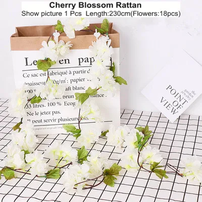 Rattan High Densities 4 6 fork Fake Cherry Blossom Flower Branch Begonia Sakura Tree Stem for Event Wedding Tree Deco Artificial Decora - Цвет: Rattan