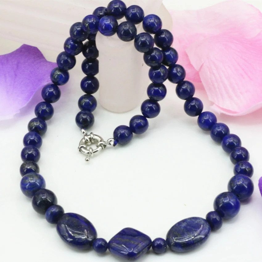 

Elegant gifts natural 8mm lapis lazuli stone round beads pendant necklace for women choker chain diy jewelry 18inch B3203