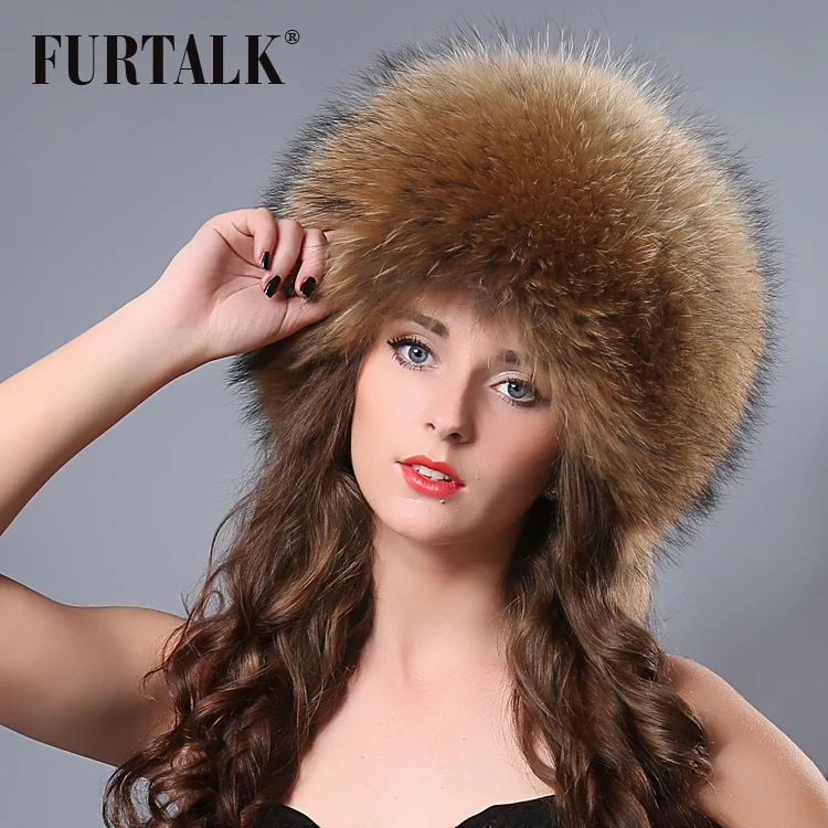 Женская меховая шапка FURTALK мягкая теплая шапка-ведро из натурального меха енота