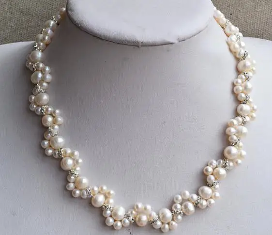 Handmade Real Pearl Jewellery 16 inches 5-8mm White Freshwater Necklace Flower Girl's Rhinetone | Украшения и аксессуары