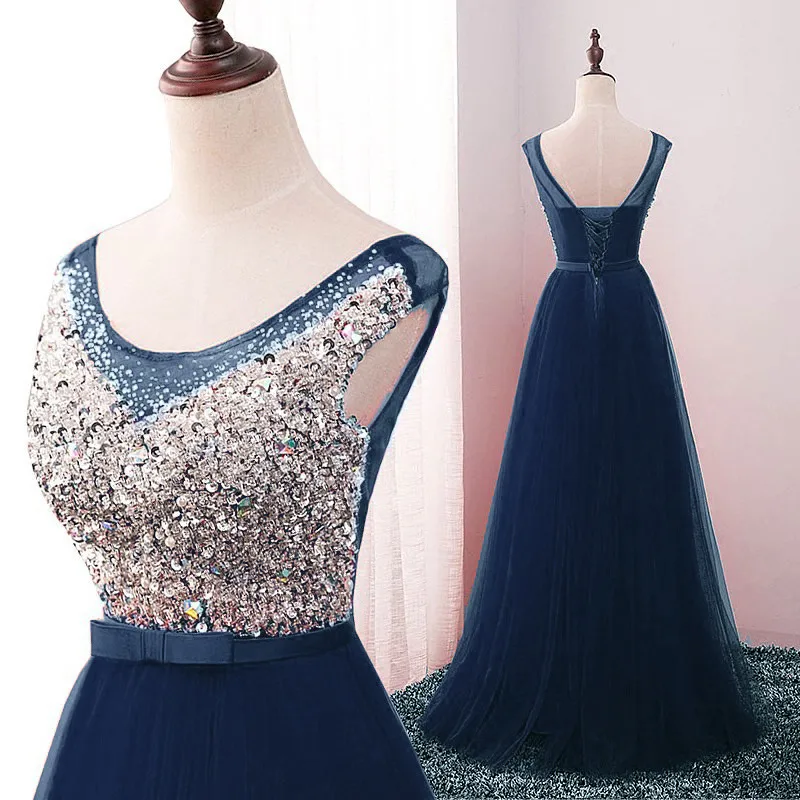 Navy blue Вечернее платье длина до пола фатиновые праздничные платья Длинные официальные платья для выпускного вечера - Цвет: Navy blue