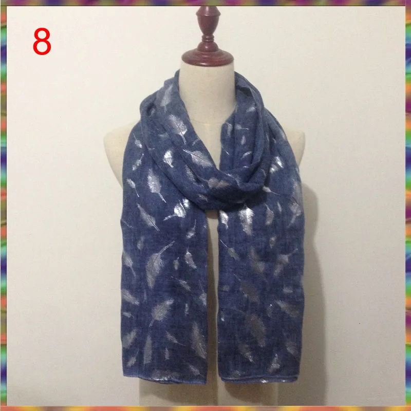 Женский Длинный шарф из хлопка и льна элегантный серебристый хиджаб с перьями