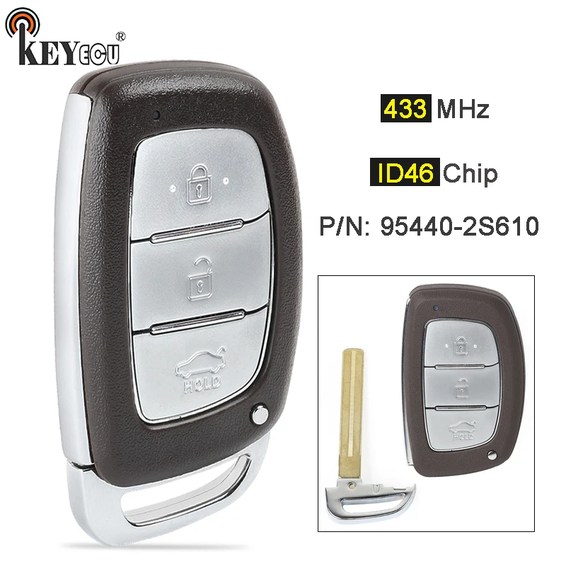 

KEYECU 433MHz ID46 PCF7953 Chip FCC ID: FOB-4F03 P/N: 95440-2S610 3 Button Smart Remote Key Fob for Hyundai iX35 Tucson 2013-18