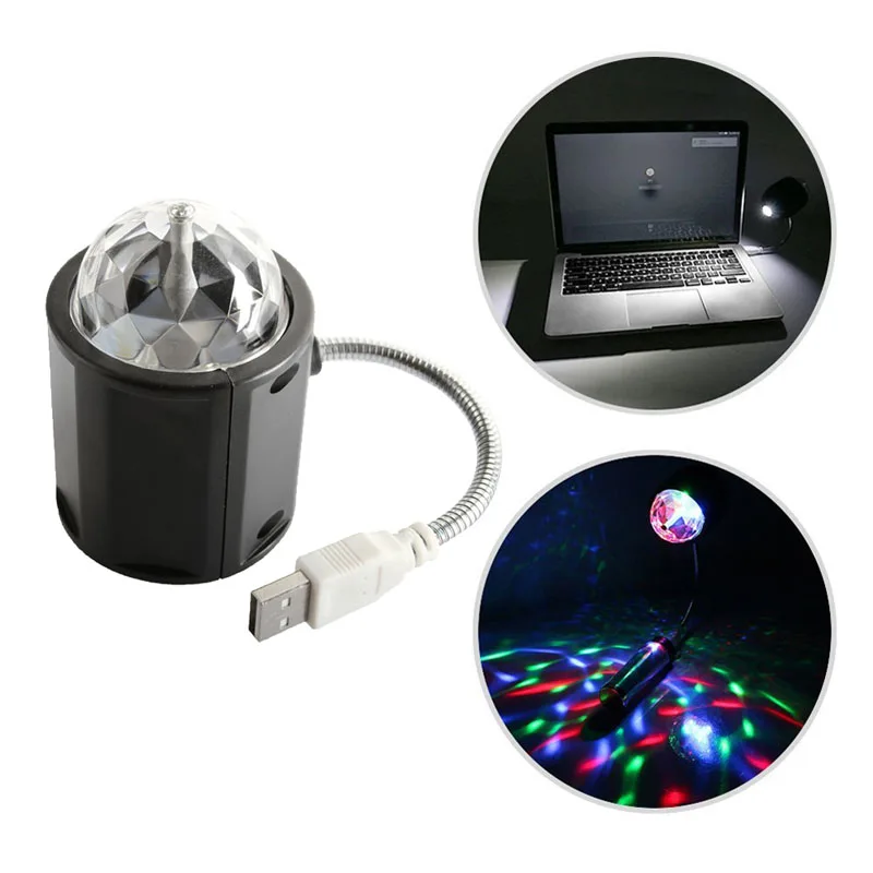 6pcs/lot USB Mini RGB Unique 2 in 1 LED Auto Rotating Party DJ Disco Stage Lighting + White Led Desk Lamp Free Shipping |