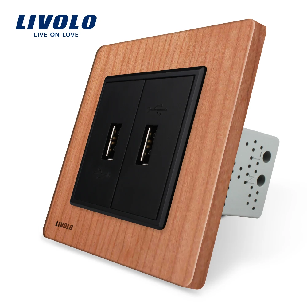 Livolo EU стандартная вишневая деревянная панель две USB одинарная розетка/настенная