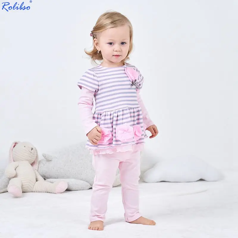 Высококачественный хлопковый топ в полоску с длинными рукавами для маленьких