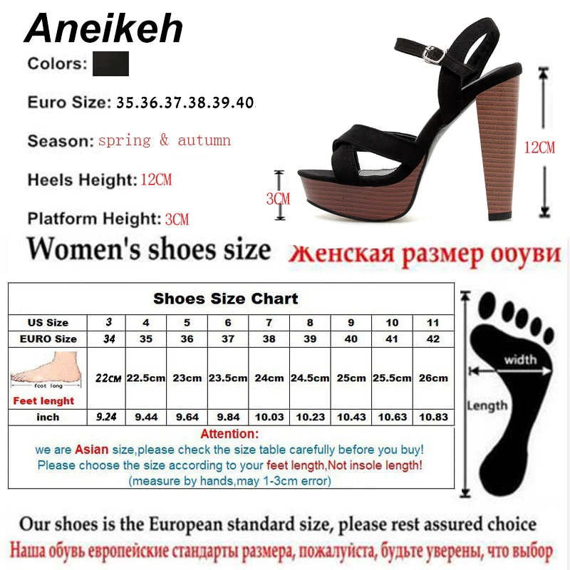 Aneikeh/ г.; Модные женские босоножки из флока в римском стиле; Повседневные Вечерние Туфли с круглым носком на высоком квадратном каблуке с ремешком на лодыжке; цвет черный, 40