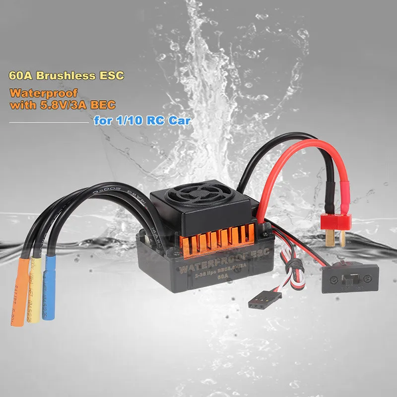 Водонепроницаемый мотор 3650 3900KV w/ 60A ESC Combo Набор для 1/10 RC автомобиля грузовика