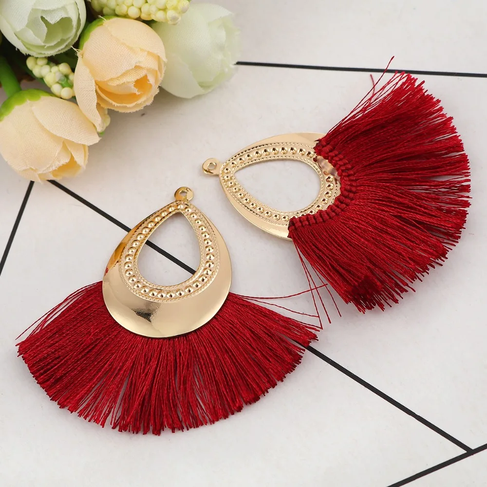 DoreenBeads полиэстер кисточкой Подвески падение золото Красочные с бахромой серьги