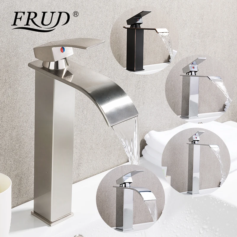 

FRUD Basin Faucet Waterfall Bathroom Sink Faucet Deck Mount Hot Cold Water Basin Mixer Taps Chrome Sink Tap Basin Faucets Modern