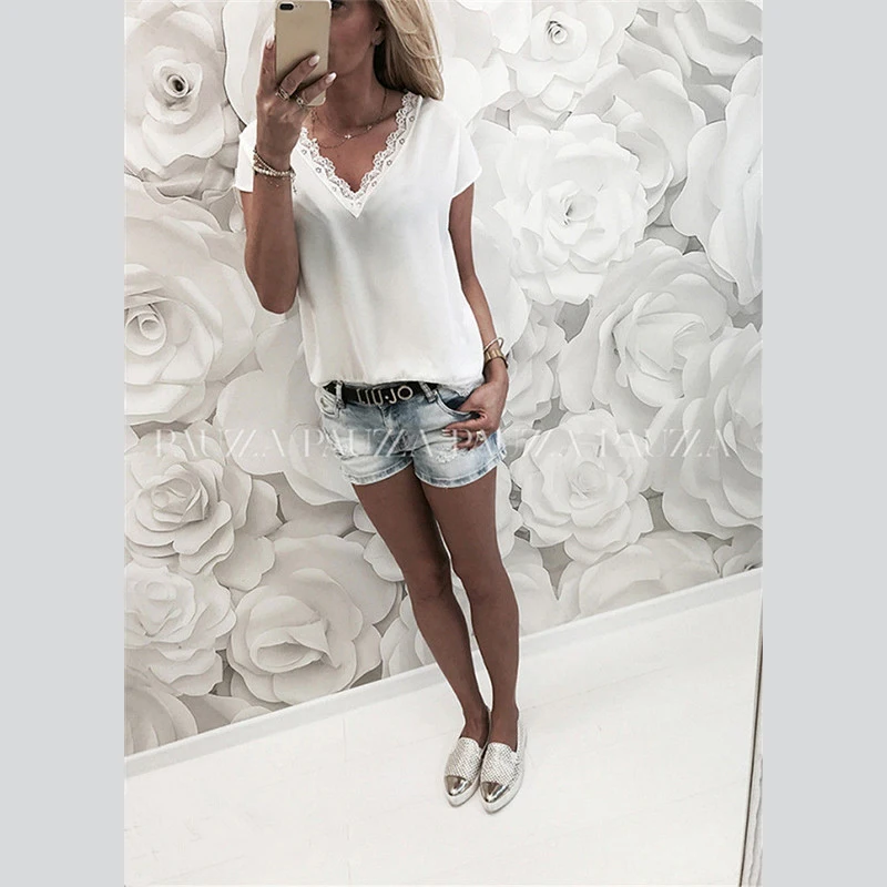 Женская блузка с коротким рукавом и V-образным вырезом | одежда