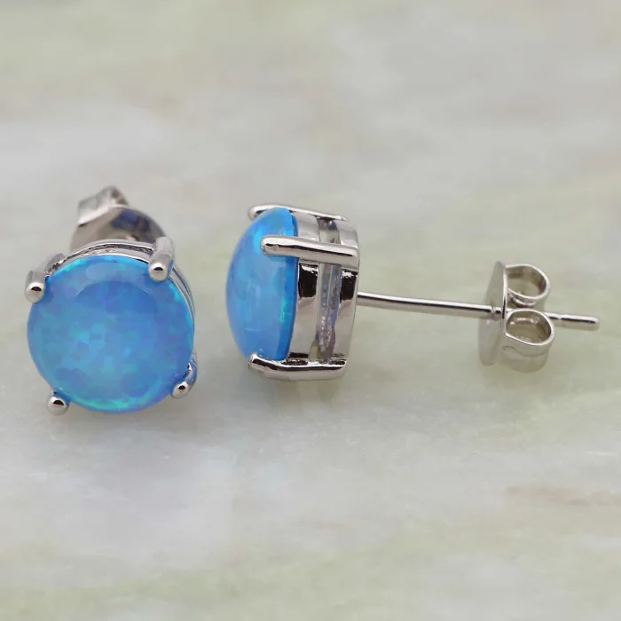 

Brand Designer Silver Color Jewelry Blue Opal Stud Earrings For Women Fashion Jewelry Garilina E145