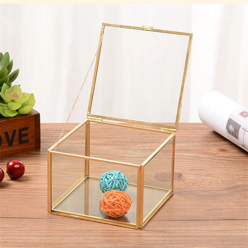 Square Opening Glass Geometry Garden Jewelry Boxs Mirror Storage Box Eternal Flower Decoration Crafts | Дом и сад