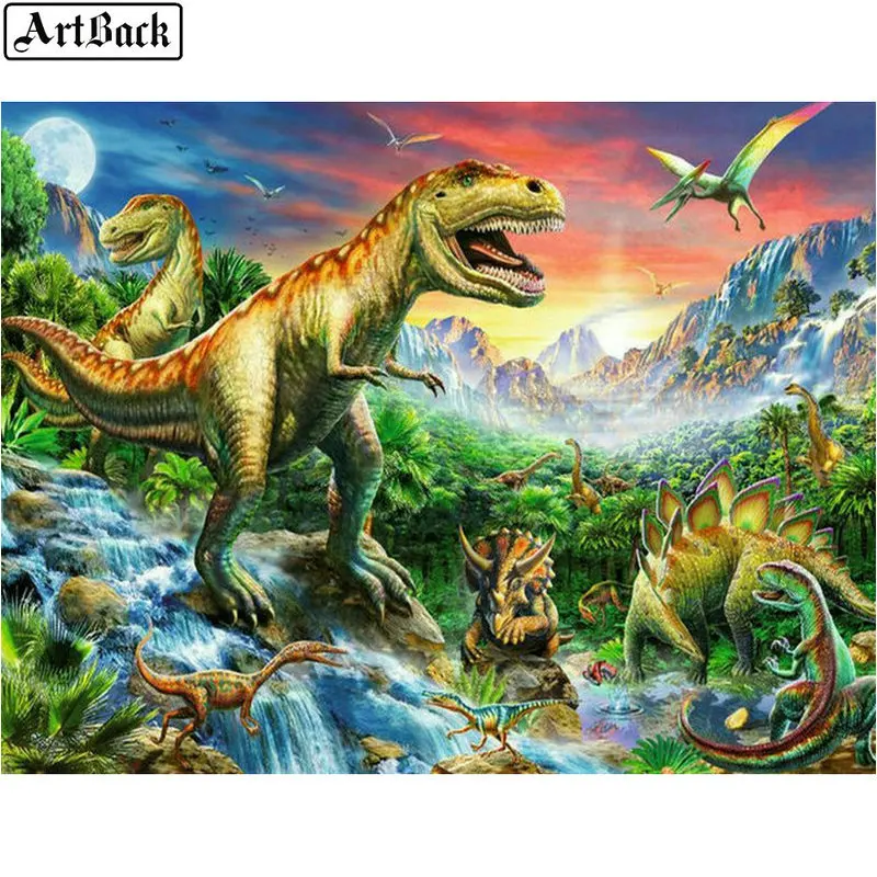 Камни в форме ромба 5d Сделай Сам алмазная живопись картинка с динозавром 3d